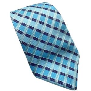 Nicole Miller Men's Blue plaid 100% Silk NeckTie 3.5"W x 63.5in"L - X-LONG
